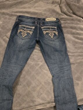 Rock Revival Women's Dark Blue Embroidered Pocket Skinny Jeans